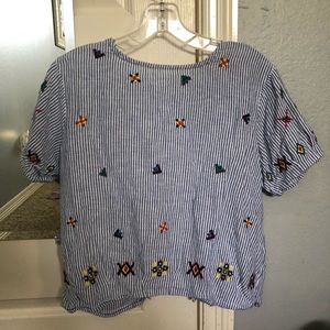 Striped top with embroidery